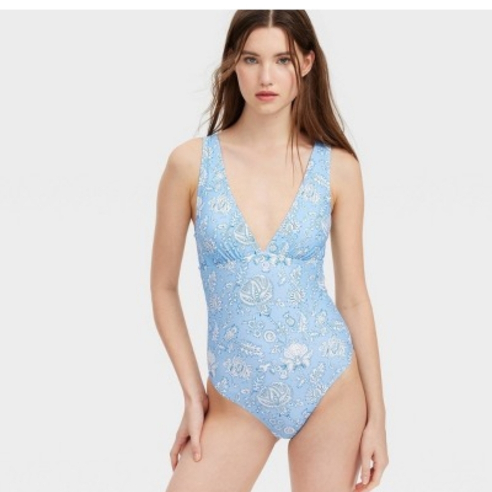 Roller Rabbit x Target Light Blue Floral One-Piece Swimsuit - Women Swim XL NWT